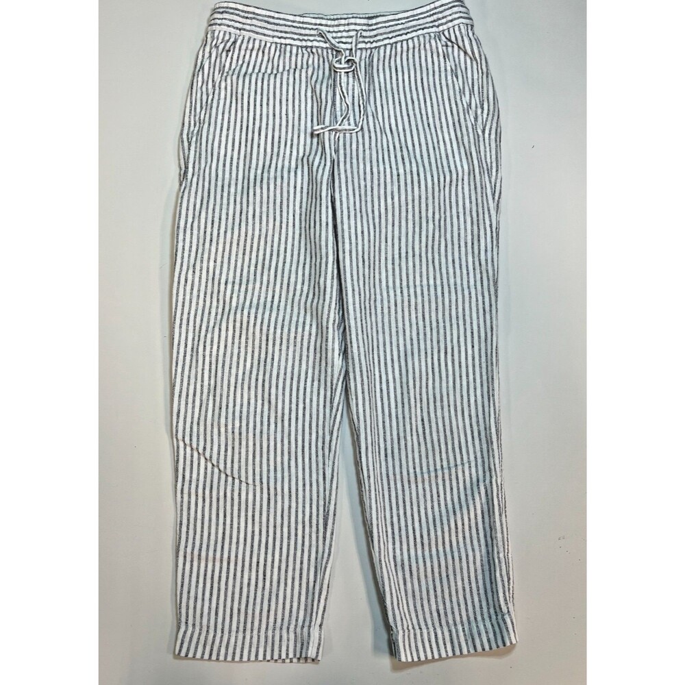 Gap Easy Pant Womens XS Linen Blend Striped Pull On Pants Drawstring Off White